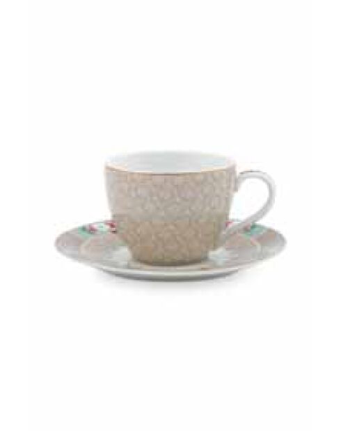 6 Tasses à café + soucoupes en Porcelaine Blushing Birds kaki - 12.3x5.1x12.3 cm