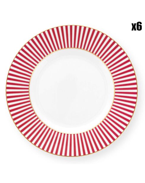 6 Assiettes petit four en Porcelaine Royal Stripes roses - D.12 cm