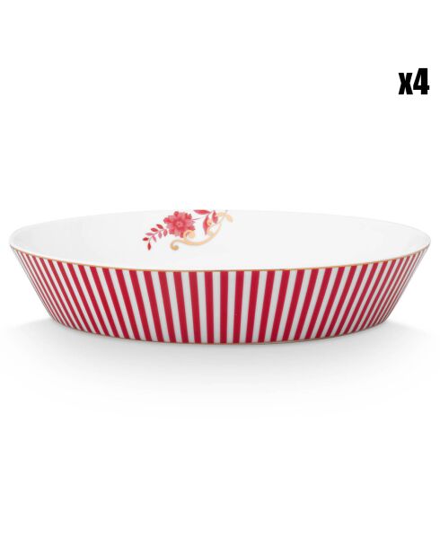 4 Assiettes creuses en Porcelaine Royal Stripes roses - D.21.4 cm