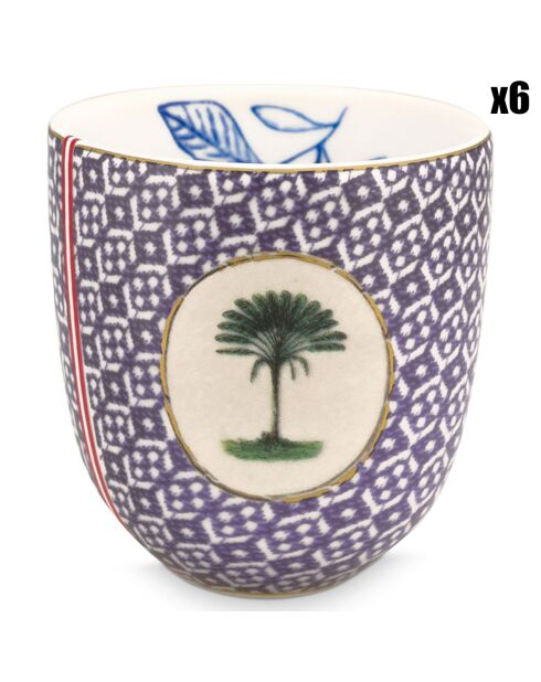 6 Heritage blauwe porseleinen koffiekopjes - D.6 cm