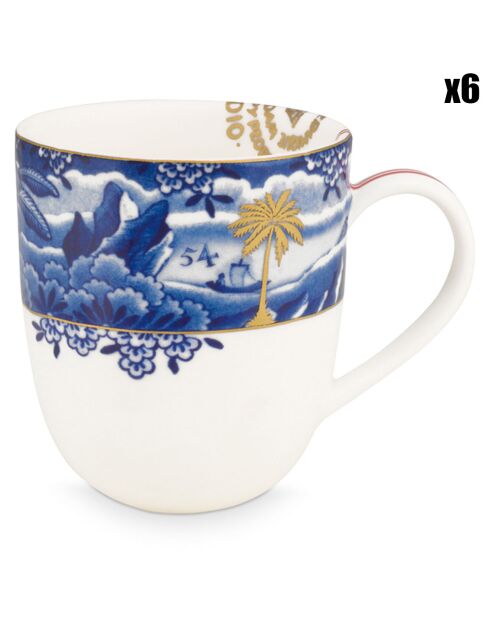 6 Petits mugs en Porcelaine Héritage bleus - 6.8x8x9 cm