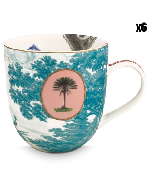 6 große Porzellantassen von Green Heritage Boat, 8 x 8,5 x 11,2 cm