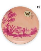 6 Assiettes plates en Porcelaine Héritage roses - D.18.5 cm