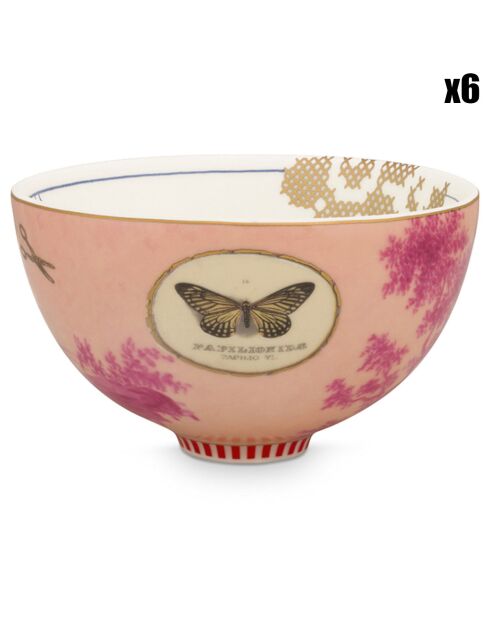 6 Bols en Porcelaine Héritage roses - D.12.5 cm