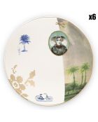 6 Assiettes plates en Porcelaine Héritage Palmier blanches -D.20.8 cm