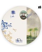 6 Assiettes creuses en Porcelaine Héritage Palmier blanches - 18x3.9x18 cm