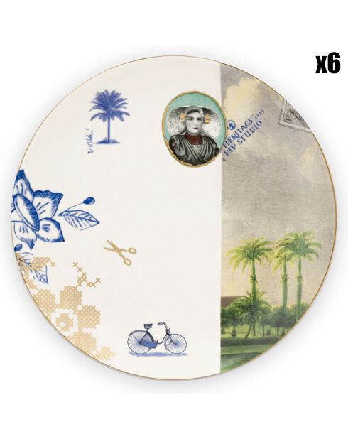 Heritage Suppenteller aus weißem Palmenmotiv, 18 x 3,9 x 18 cm, aus Porzellan, 6 Stück