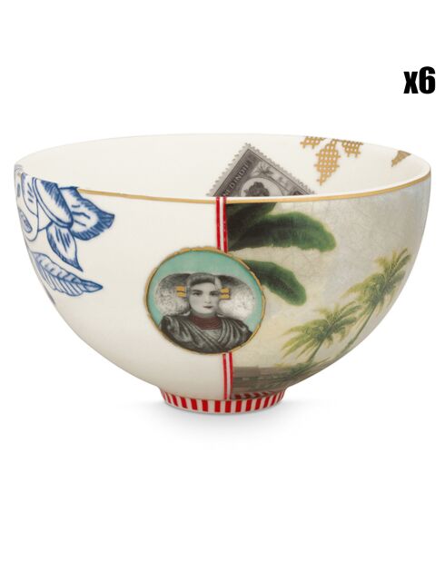 6 Bols Héritage en Porcelaine Palmier blancs - D.15 cm