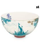 4 Saladiers en Porcelaine Héritage Bateau verts - D.18cm