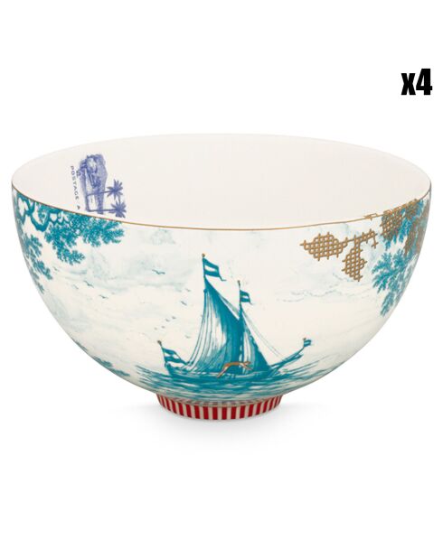 Heritage Green Boats Salatschüsseln aus Porzellan, Durchmesser 18 cm, 4 Stück