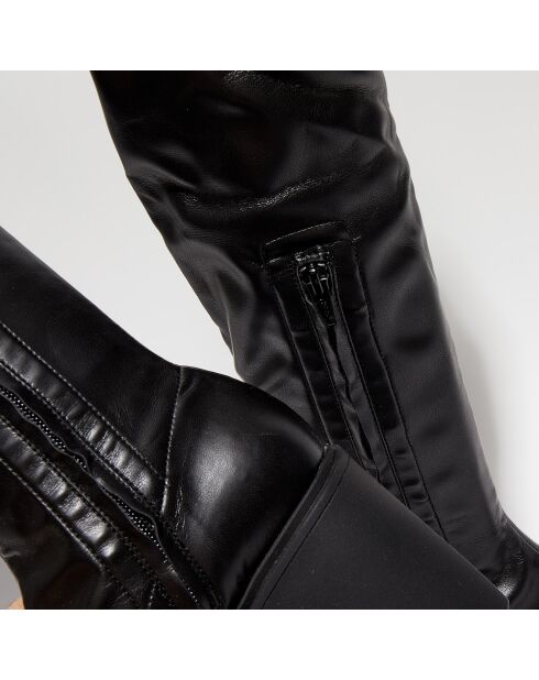 Cuissardes compensées en Cuir Cama noires - Talon 9 cm