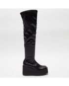 Cuissardes compensées en Cuir Cama noires - Talon 9 cm