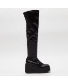 Cuissardes compensées en Cuir Cama noires - Talon 9 cm