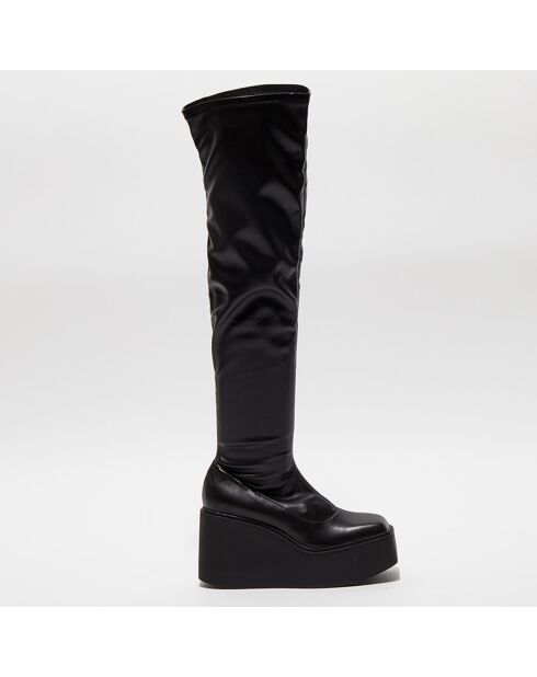 Cuissardes compensées en Cuir Cama noires - Talon 9 cm