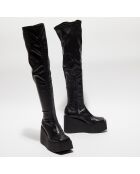 Cuissardes compensées en Cuir Cama noires - Talon 9 cm