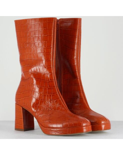 Bottines en Cuir Carlota orange - Talon 8 cm