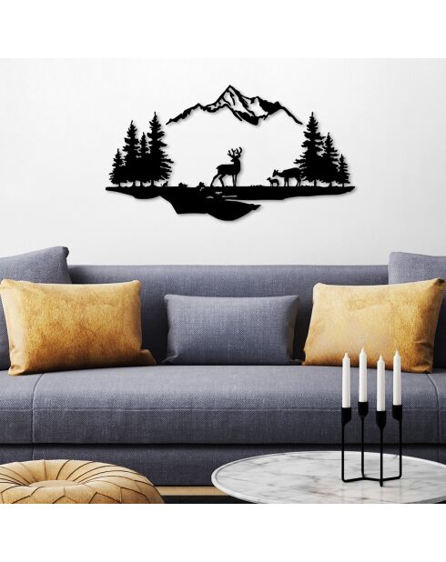 Décoration mural paysage cerf et forêt noir - 38x11 cm