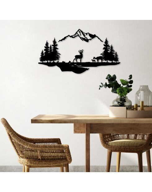 Décoration mural paysage cerf et forêt noir - 38x11 cm