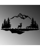 Décoration mural paysage cerf et forêt noir - 38x11 cm