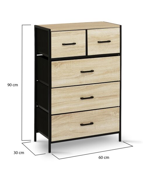 Commode Iris 5 tiroirs bois/noir - 60x30x90 cm