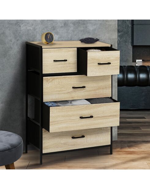 Commode Iris 5 tiroirs bois/noir - 60x30x90 cm