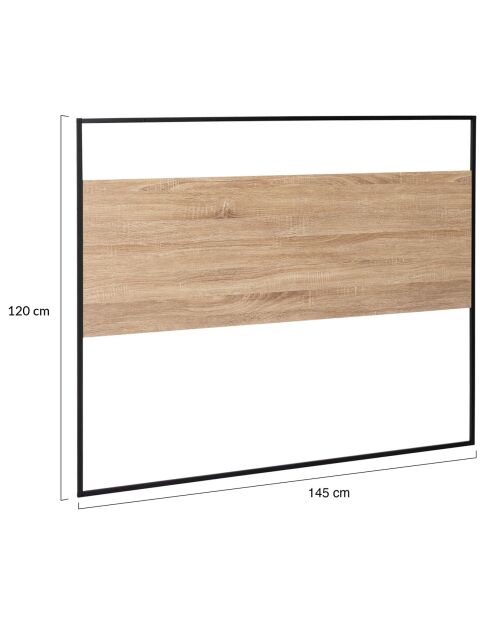 Cabecero Memphis de madera y negro con soporte de pared de madera y negro, 145 x 2 x 120 cm