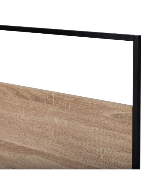 Cabecero Memphis de madera y negro con soporte de pared de madera y negro, 145 x 2 x 120 cm