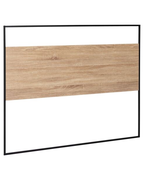 Cabecero Memphis de madera y negro con soporte de pared de madera y negro, 145 x 2 x 120 cm