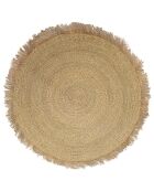 Tapis rond en fibres naturelles de mendong avec frange beige - D.180 cm