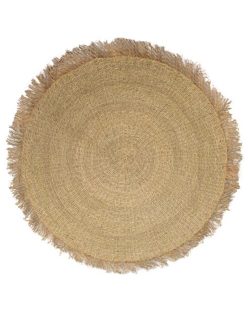 Tapis rond en fibres naturelles de mendong avec frange beige - D.180 cm