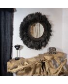 Miroir en feuille d'Abaca Kesawa noir - D.90 cm