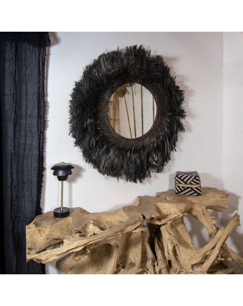 Miroir en feuille d'Abaca Kesawa noir - D.90 cm