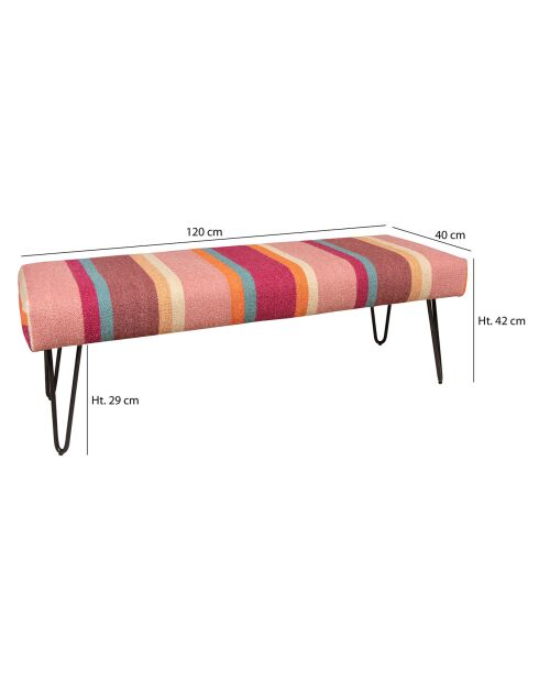 Banc en tissu chaquiras multicolore - 120x42x40 cm