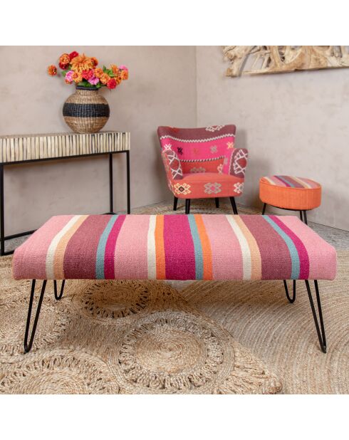 Banc en tissu chaquiras multicolore - 120x42x40 cm