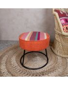 Pouf en tissu rond chaquiras multicolore - D.45x42 cm