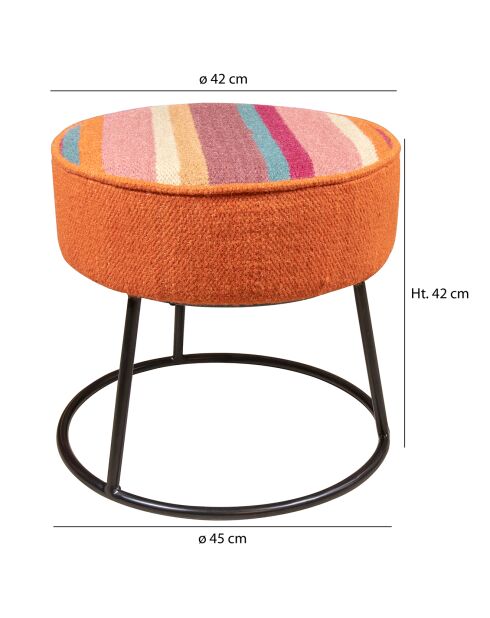 Pouf en tissu rond chaquiras multicolore - D.45x42 cm