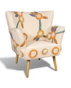 Fauteuil en coton écru brodé à la main maya multicolore - 68x77.5x70cm