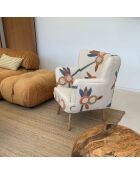 Fauteuil en coton écru brodé à la main maya multicolore - 68x77.5x70cm