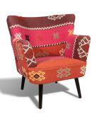 Fauteuil en kilim brodé à la main chaquiras multicolore - 68x77.5x70 cm