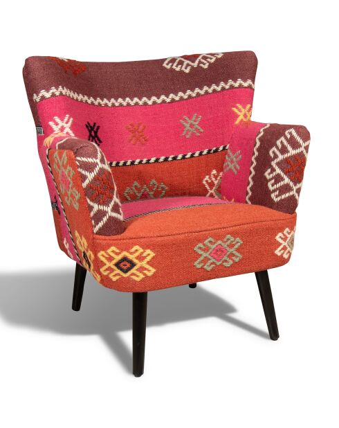 Fauteuil en kilim brodé à la main chaquiras multicolore - 68x77.5x70 cm