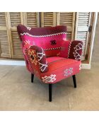 Fauteuil en kilim brodé à la main chaquiras multicolore - 68x77.5x70 cm