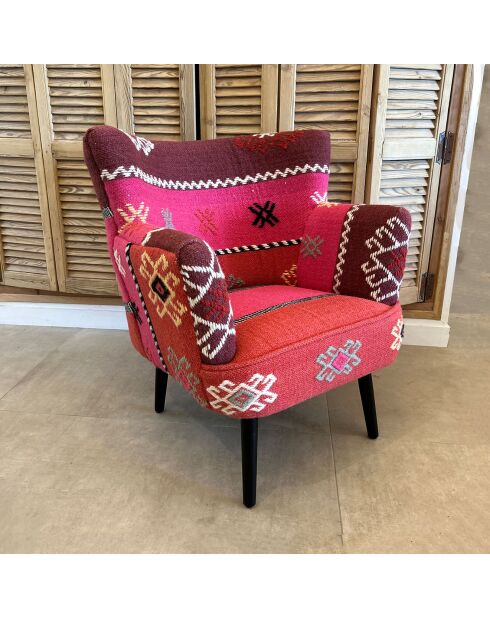 Fauteuil en kilim brodé à la main chaquiras multicolore - 68x77.5x70 cm