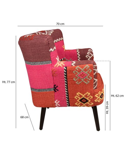 Fauteuil en kilim brodé à la main chaquiras multicolore - 68x77.5x70 cm