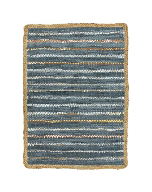 Tapis en cuir recyclé jute et coton asma bleu/argenté - 60x80 cm