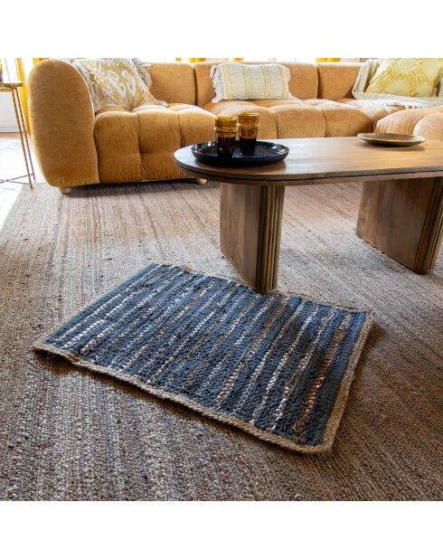 Teppich aus recyceltem Leder aus Jute und Asma-Baumwolle blau/silber - 60x80 cm