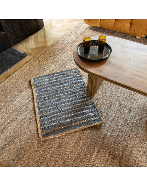 Teppich aus recyceltem Leder aus Jute und Asma-Baumwolle blau/silber - 60x80 cm