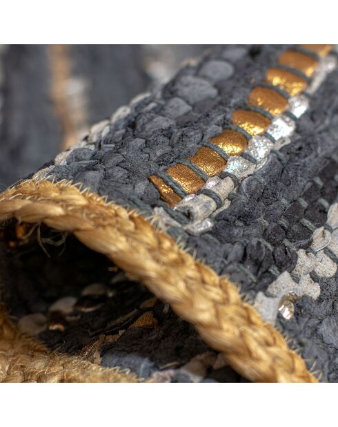 Teppich aus recyceltem Leder aus Jute und Asma-Baumwolle blau/silber - 60x80 cm