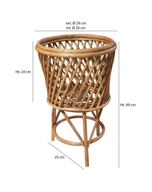 Cache pot sur pieds en rotin tressé à la main madikwe naturel - 29x29x49 cm