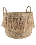 Panier à franges en raphia naturel avec anses luys beige - D.44xh.41 cm