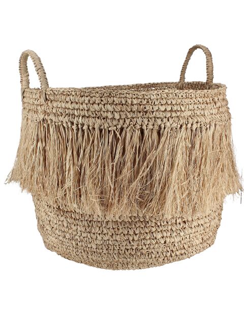 Panier à franges en raphia naturel avec anses luys beige - D.44xh.41 cm